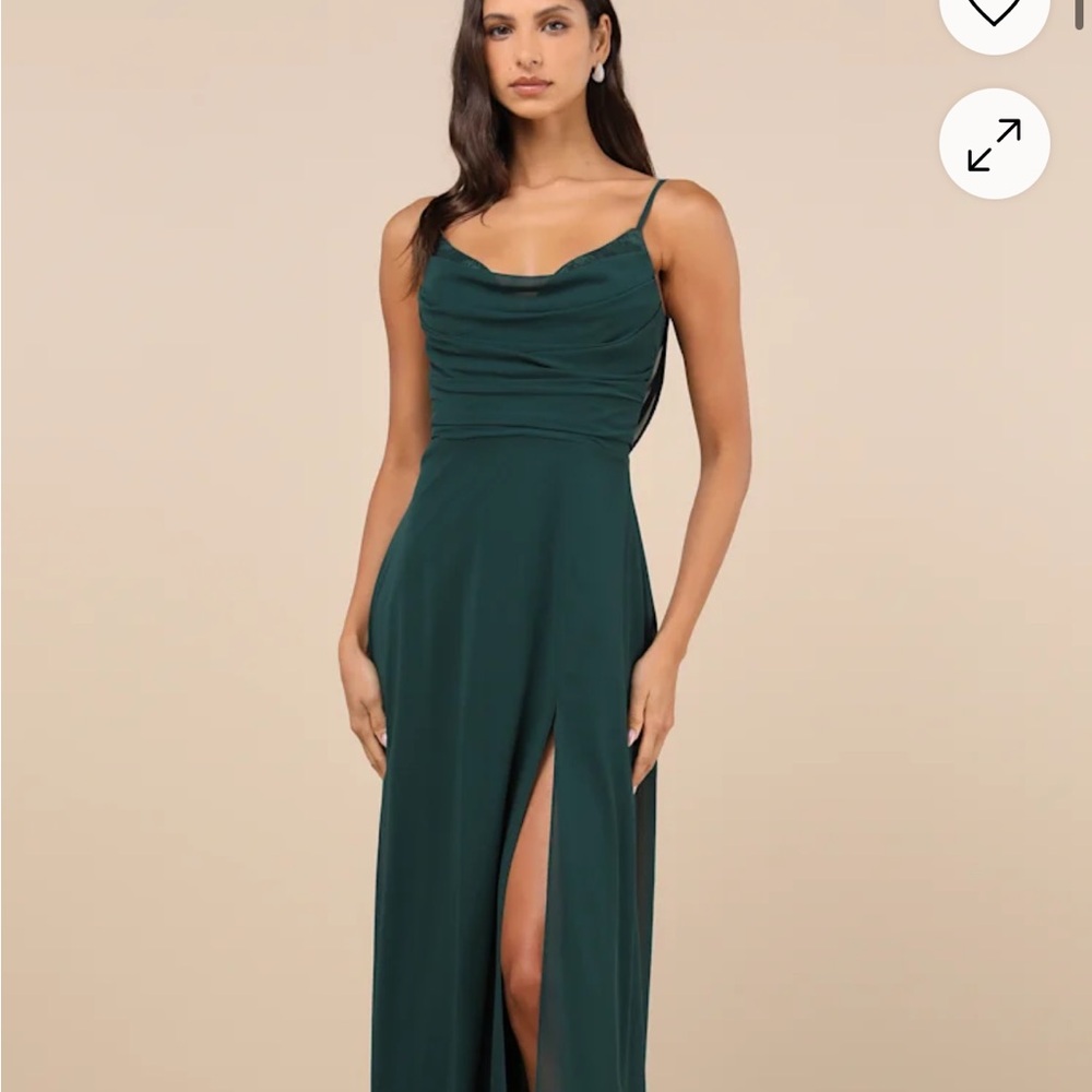 Lulu's Notorious Poise Emerald Green Cowl Neck A-line dress